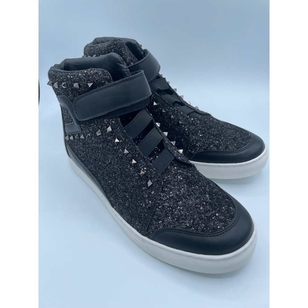 Faranzi Jeremy‎ Mens 9.5 Black Glitter Studded High Top Sneakers F41607 New